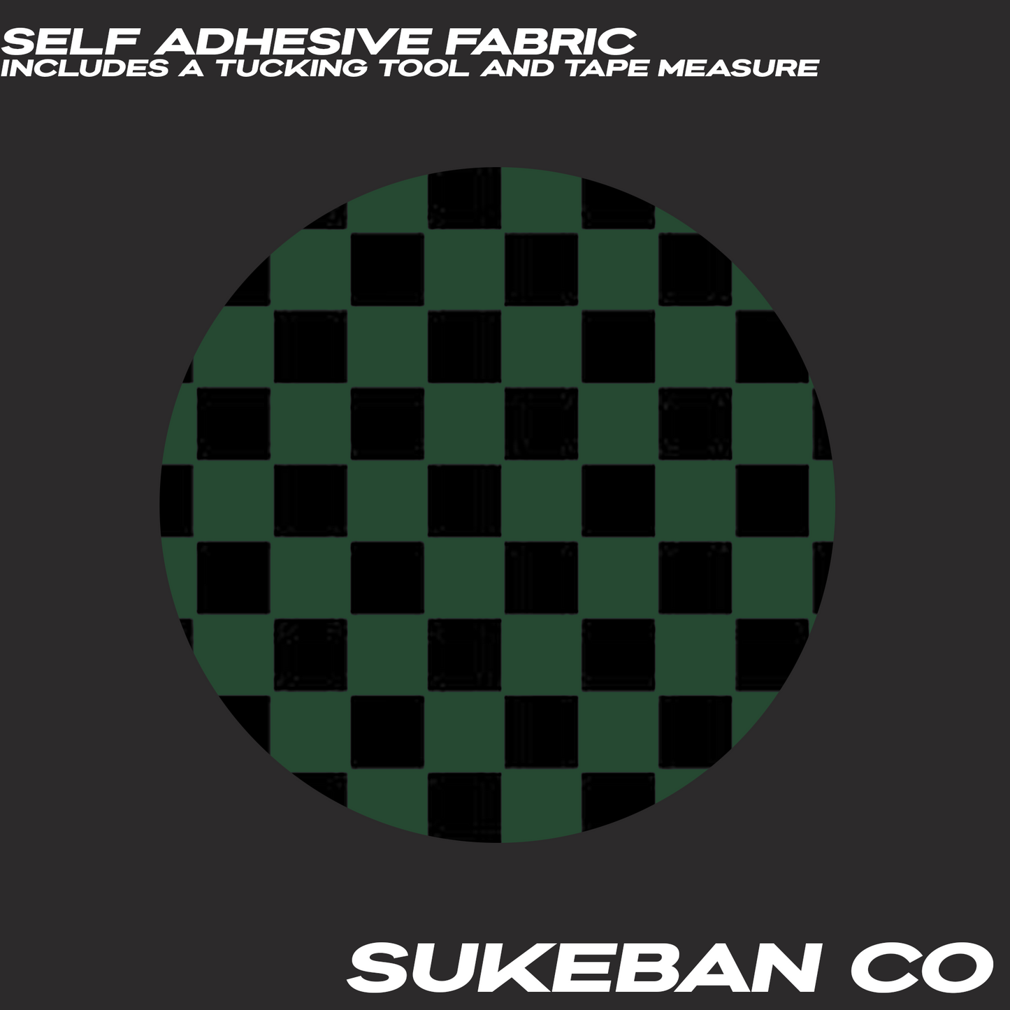 Self Adhesive Fabric Green and Black Checkered